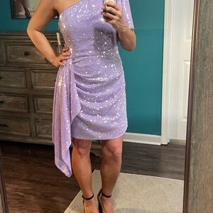 Shoshanna Lavender One-Shoulder Sequin Dress